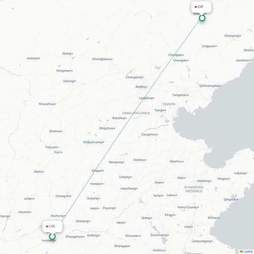 Mapa lotu bezpośredniego Luoyang – Chifeng