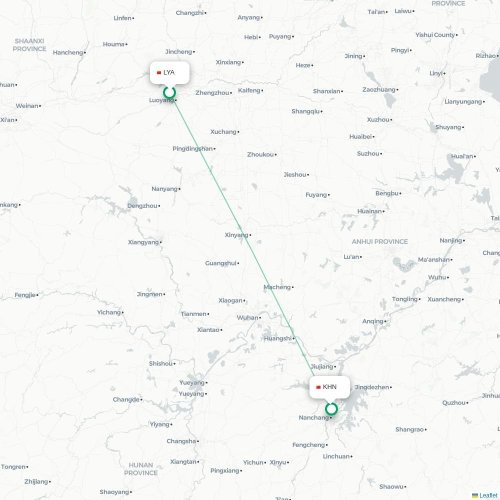 Mapa lotu bezpośredniego Luoyang – Nanchang