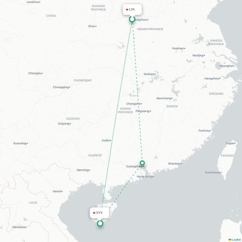 Mapa lotu bezpośredniego Luoyang – Sanya