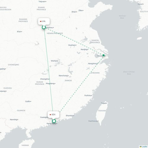 Mapa lotu bezpośredniego Luoyang – Shenzhen