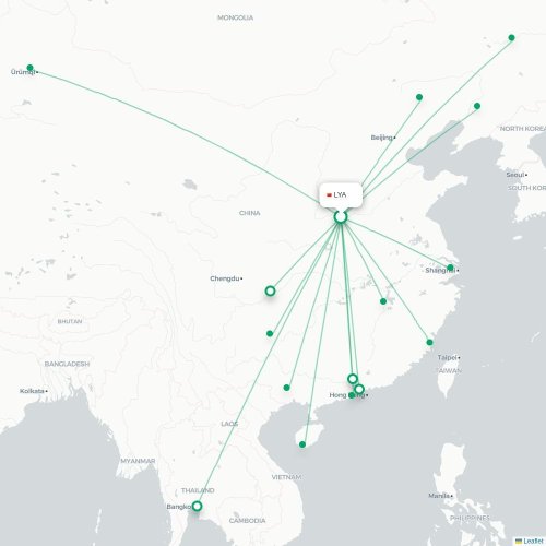 Mapa de vuelo directo Luoyang - Dalian