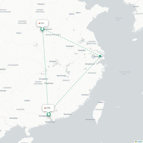 Mapa lotu bezpośredniego Lianyungang – Kanton