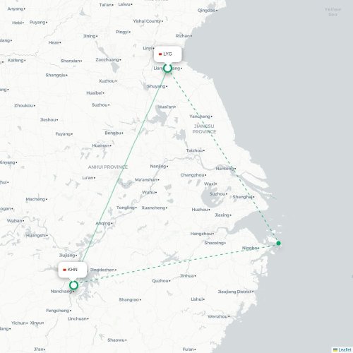 Mapa lotu bezpośredniego Lianyungang – Nanchang