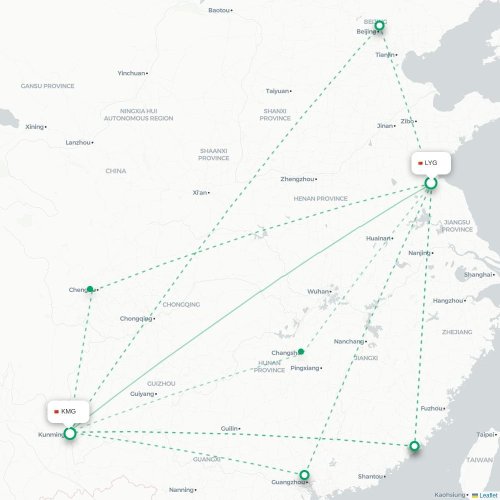 Mapa lotu bezpośredniego Lianyungang – Kunming
