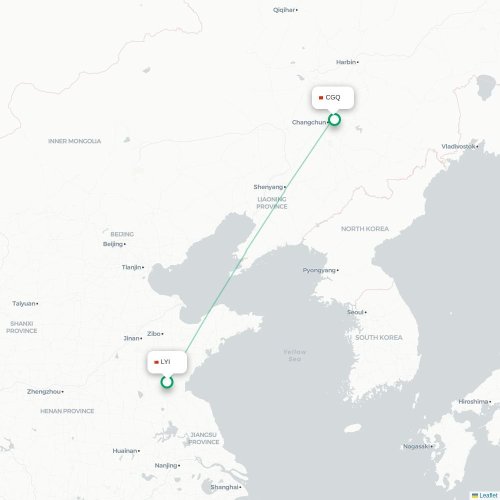 Mapa lotu bezpośredniego Linyi – Changchun