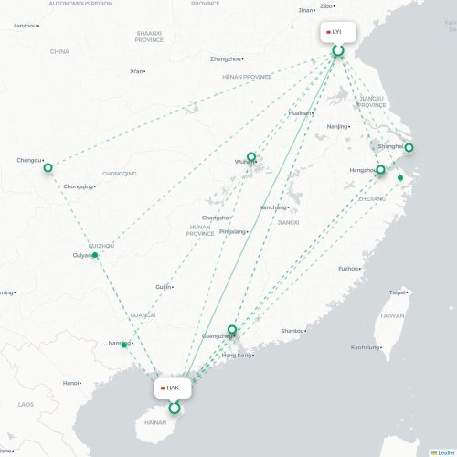 Mapa lotu bezpośredniego Linyi – Haikou