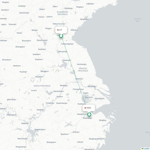 Mapa lotu bezpośredniego Linyi – Hangzhou