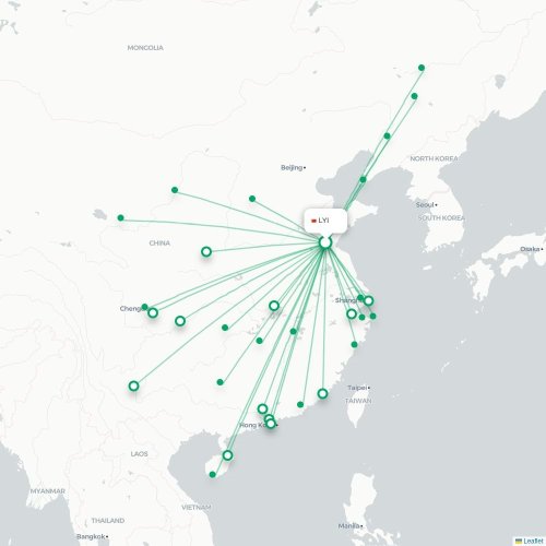 Mapa lotu bezpośredniego Linyi – Chengdu