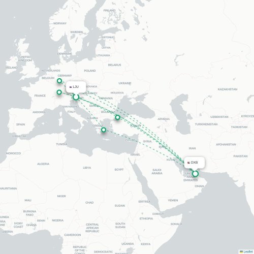 Mapa de vuelo directo Faisalābād - Dubái