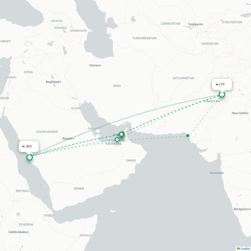 Mapa de vuelo directo Faisalābād - Jedda