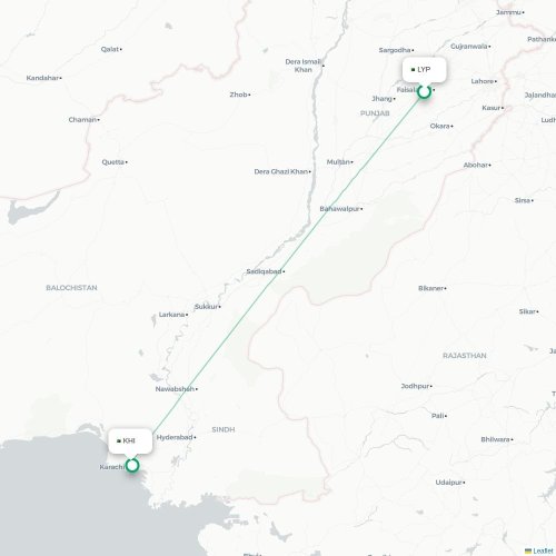 Mapa de vuelo directo Faisalābād - Karachi