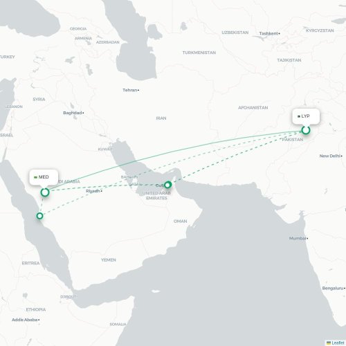 Mapa de vuelo directo Faisalābād - Medina