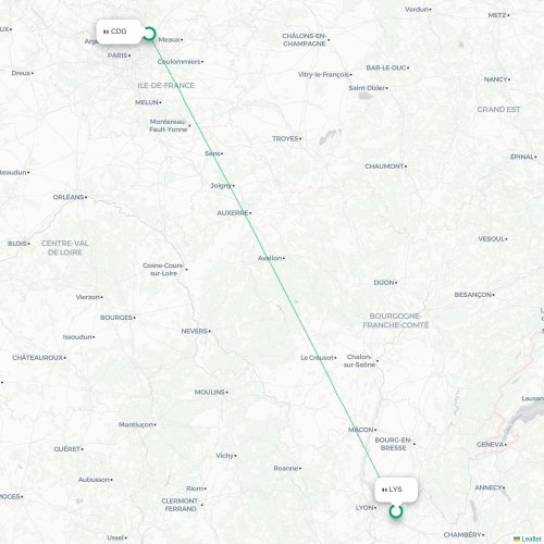 Mapa lotu bezpośredniego Lyon – Paryż
