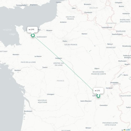 Mapa de vuelo directo Lyon - Caen