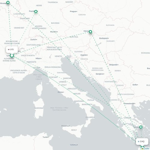Mapa de vuelo directo Lyon - La Canea