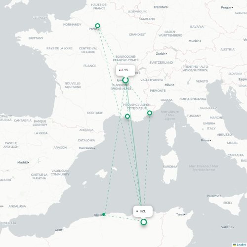 Mapa de vuelo directo Lyon - Constantine