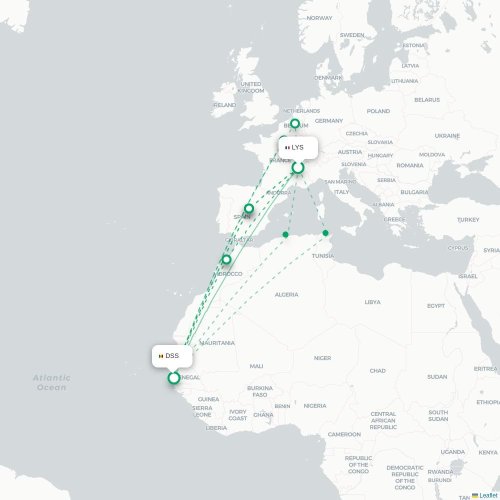 Lyon - Dakar kaart van rechtstreekse vlucht