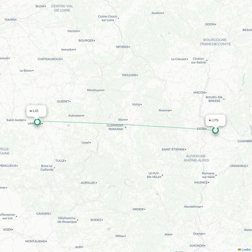 Lyon - Limoges kaart van rechtstreekse vlucht