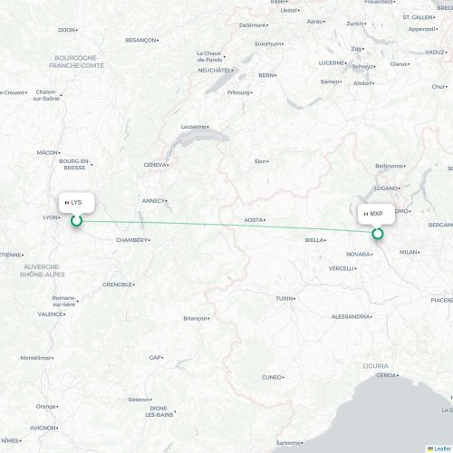 Mapa lotu bezpośredniego Lyon – Mediolan