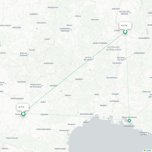 Mapa lotu bezpośredniego Lyon – Tuluza