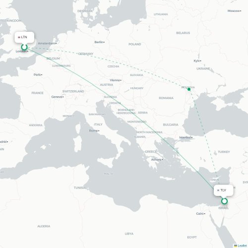 Mapa lotu bezpośredniego Lyon – Tel Awiw
