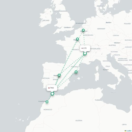 Lyon - Tanger kaart van rechtstreekse vlucht