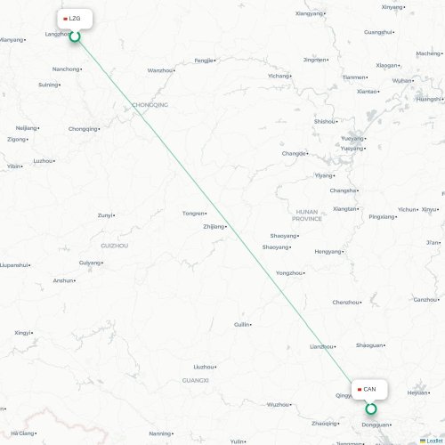 Langzhong - Guangzhou karta över direktflyg