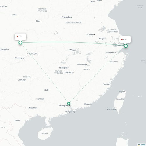 Langzhong - Shanghai karta över direktflyg