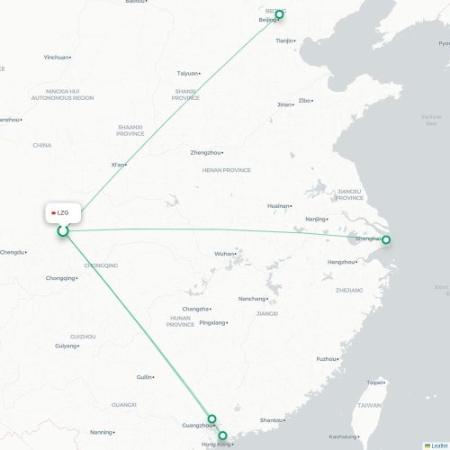 Langzhong - Shenzhen karta över direktflyg