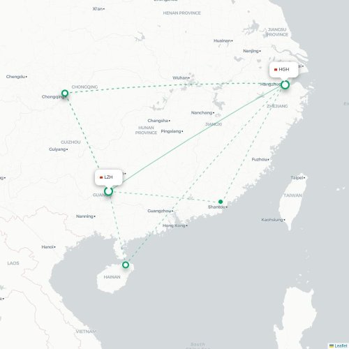 Mapa lotu bezpośredniego Liuzhou – Hangzhou