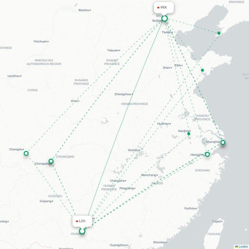 Mapa lotu bezpośredniego Liuzhou – Pekin