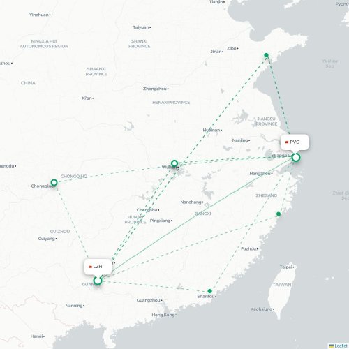 Mapa lotu bezpośredniego Liuzhou – Szanghaj