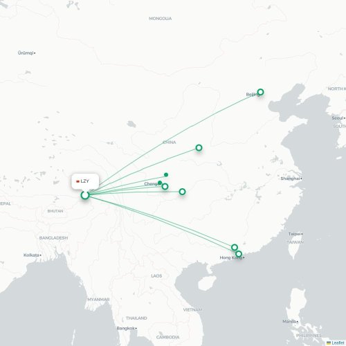 Mapa lotu bezpośredniego Nyingchi – Mianyang