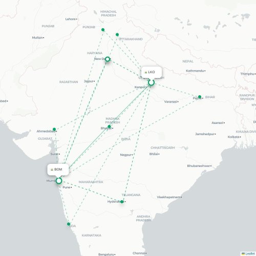 Chennai – Mumbai suoran lennon kartta