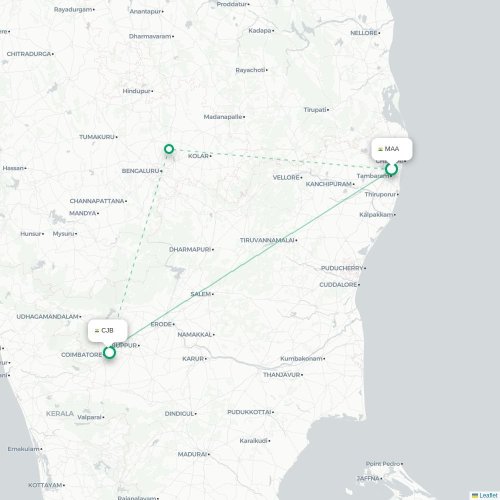 Chennai – Coimbatore suoran lennon kartta
