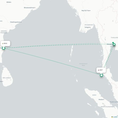 Chennai – Phuket suoran lennon kartta