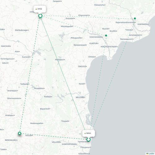Chennai – Hyderabad suoran lennon kartta