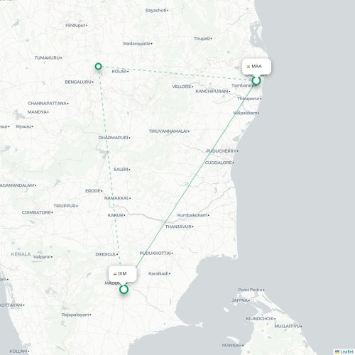 Chennai – Madurai suoran lennon kartta