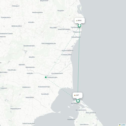 Mapa lotu bezpośredniego Madras – Dżafna