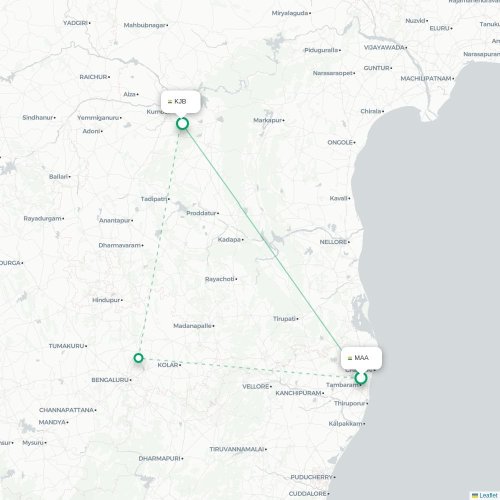Mapa lotu bezpośredniego Madras – Kurnool