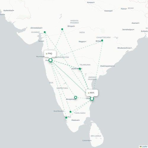 Chennai – Pune suoran lennon kartta