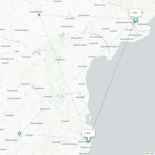 Mapa de vuelo directo Madrás - Rājahmundry