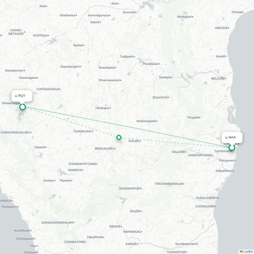 Chennai - Shimoga kort over direkte fly