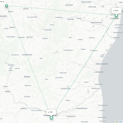 Mapa lotu bezpośredniego Madras – Tiruchirapalli