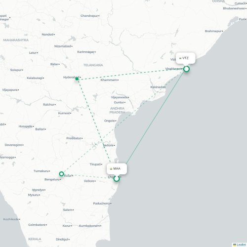 Chennai – Visakhapatnam suoran lennon kartta