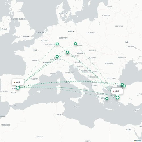 Mapa de vuelo directo Madrid - Esmirna