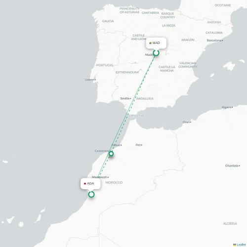 Madrid - Agadir carte du vol direct