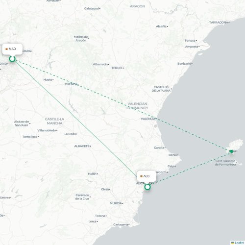 Mapa de vuelo directo Madrid - Alicante