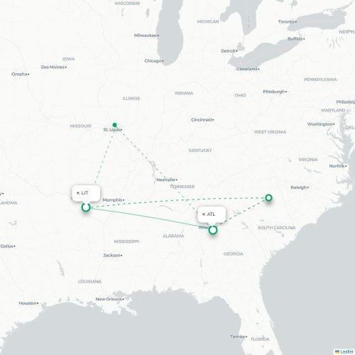 Mapa de vuelo directo Madrid - Atlanta
