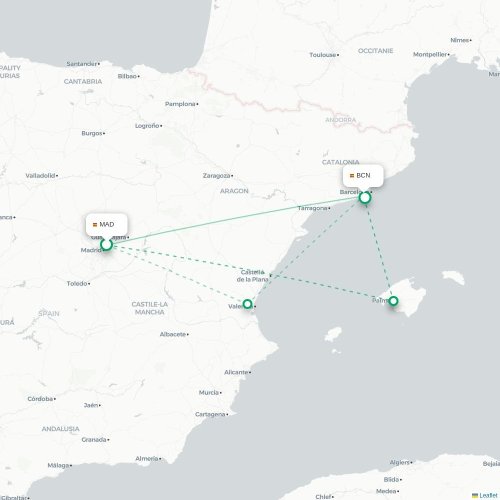 Madrid - Barcelone carte du vol direct